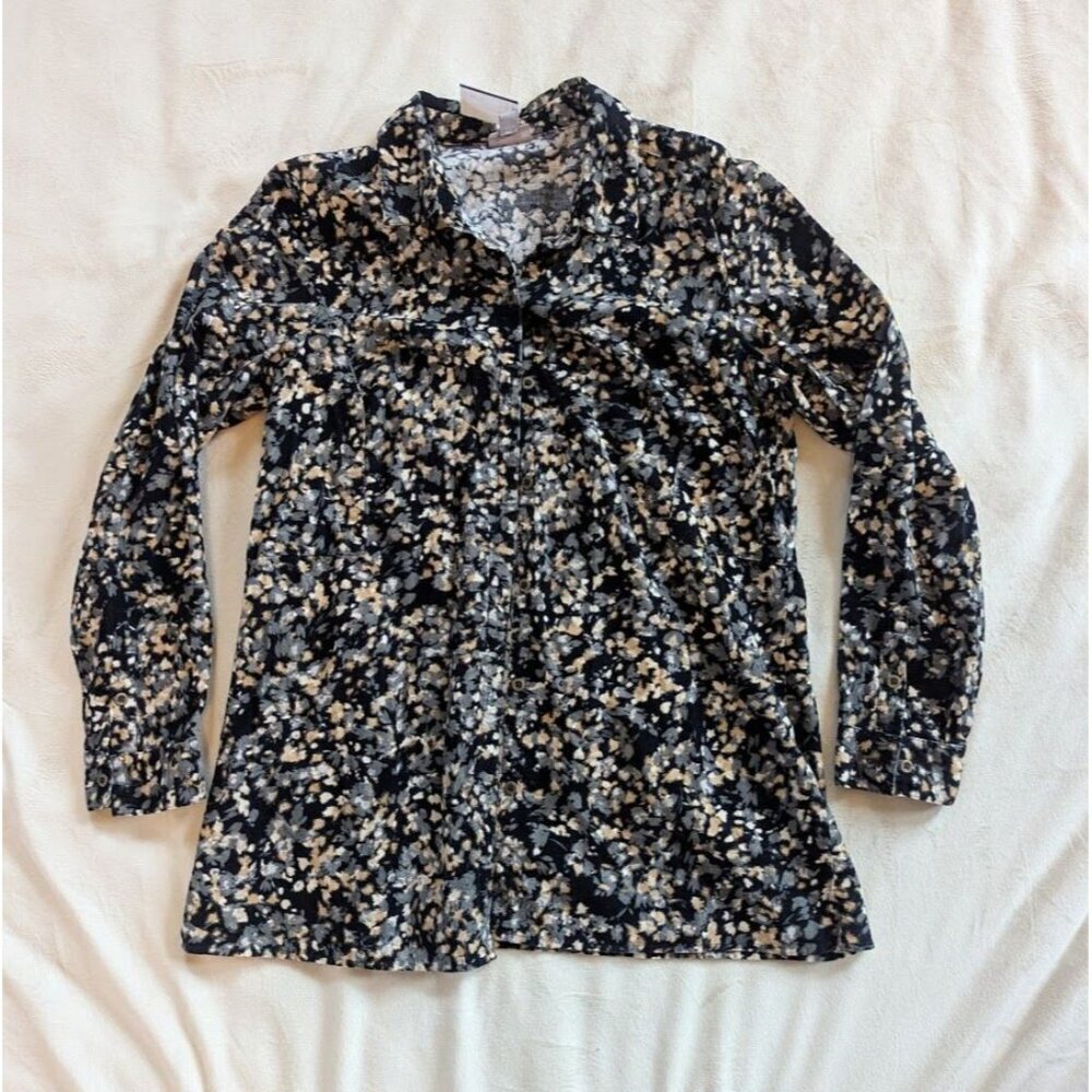 J. Jill Shirt Womens Corduroy Cotton Button Front Multicolor Abstract Size M